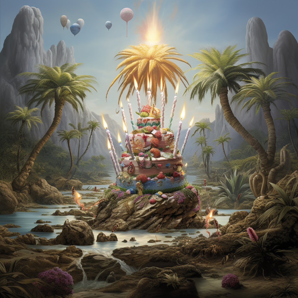 Fantasy palm tree blowing birthday candles