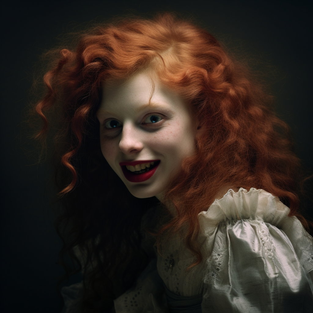 Fantasy Princess Portrait with Red Hair and Glowing Red Eyes