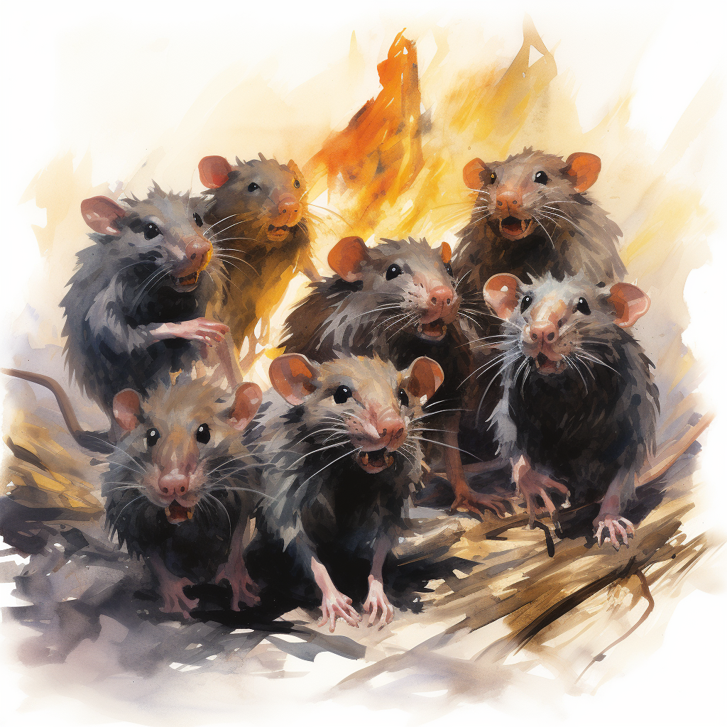 Swarm of rabid giant rats with glowing eyes