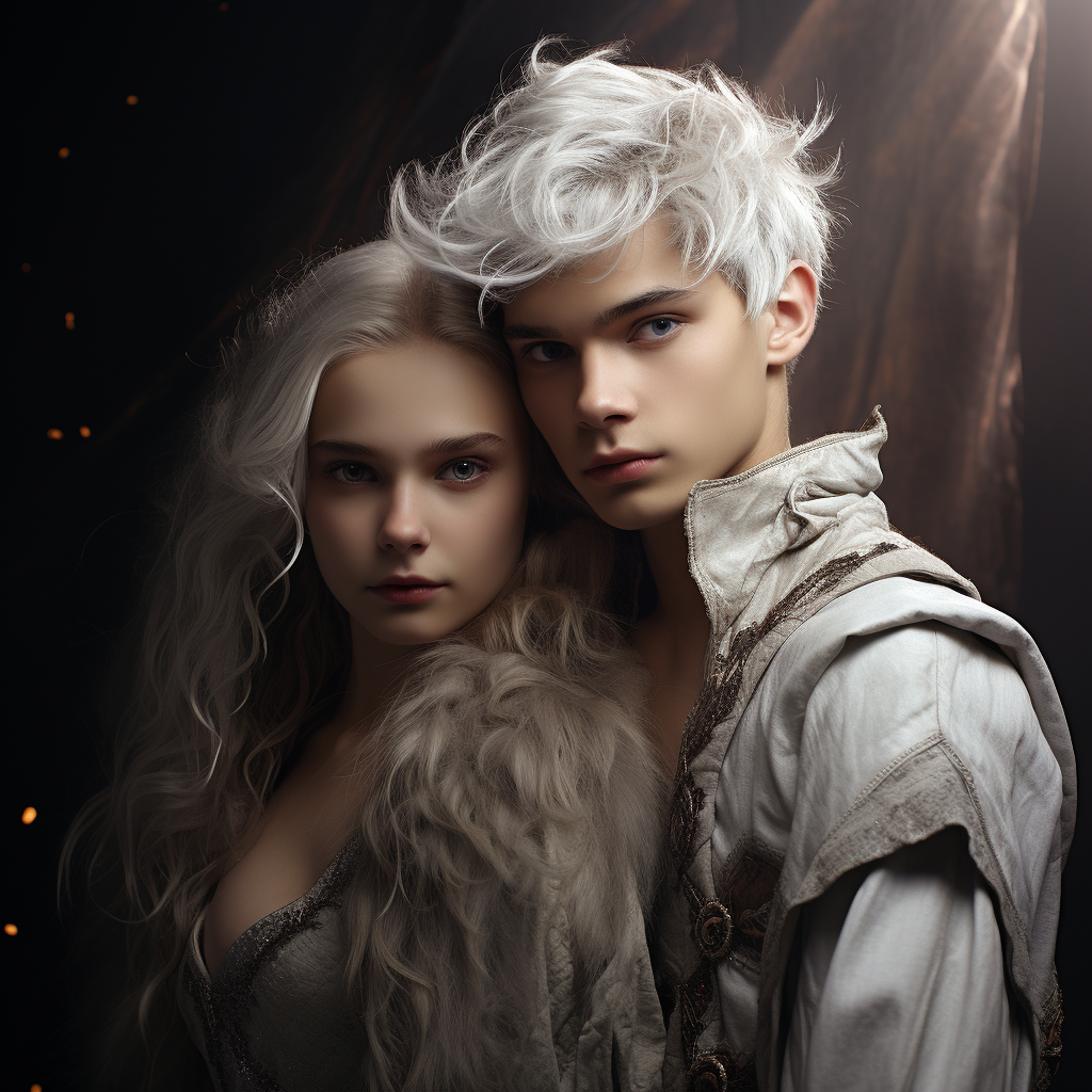 Teenage fantasy twins with silver hair