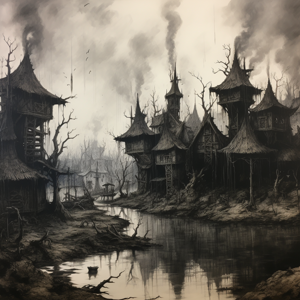 Charming high fantasy village in a swamp