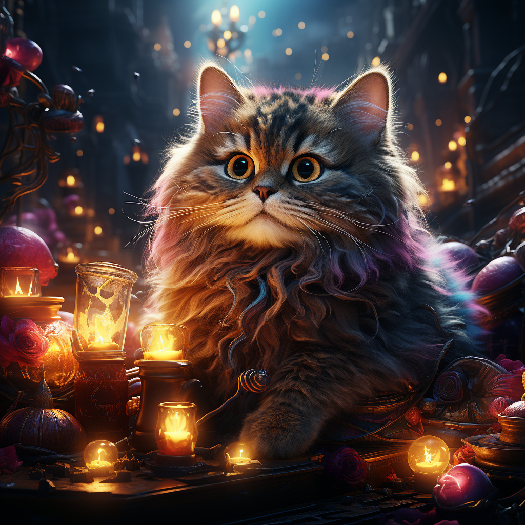 Vibrant image of purple cat in fantasy theme