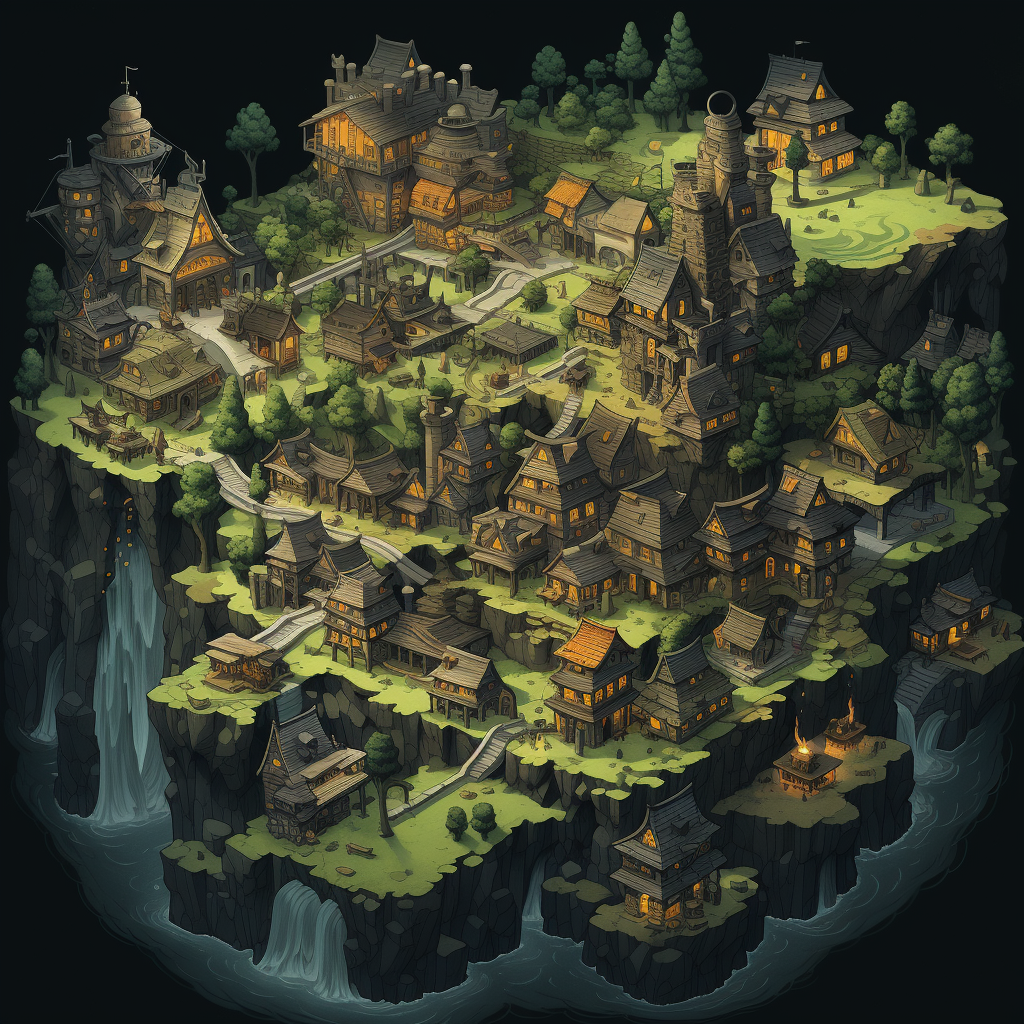 Isometric view of a painted fantasy town