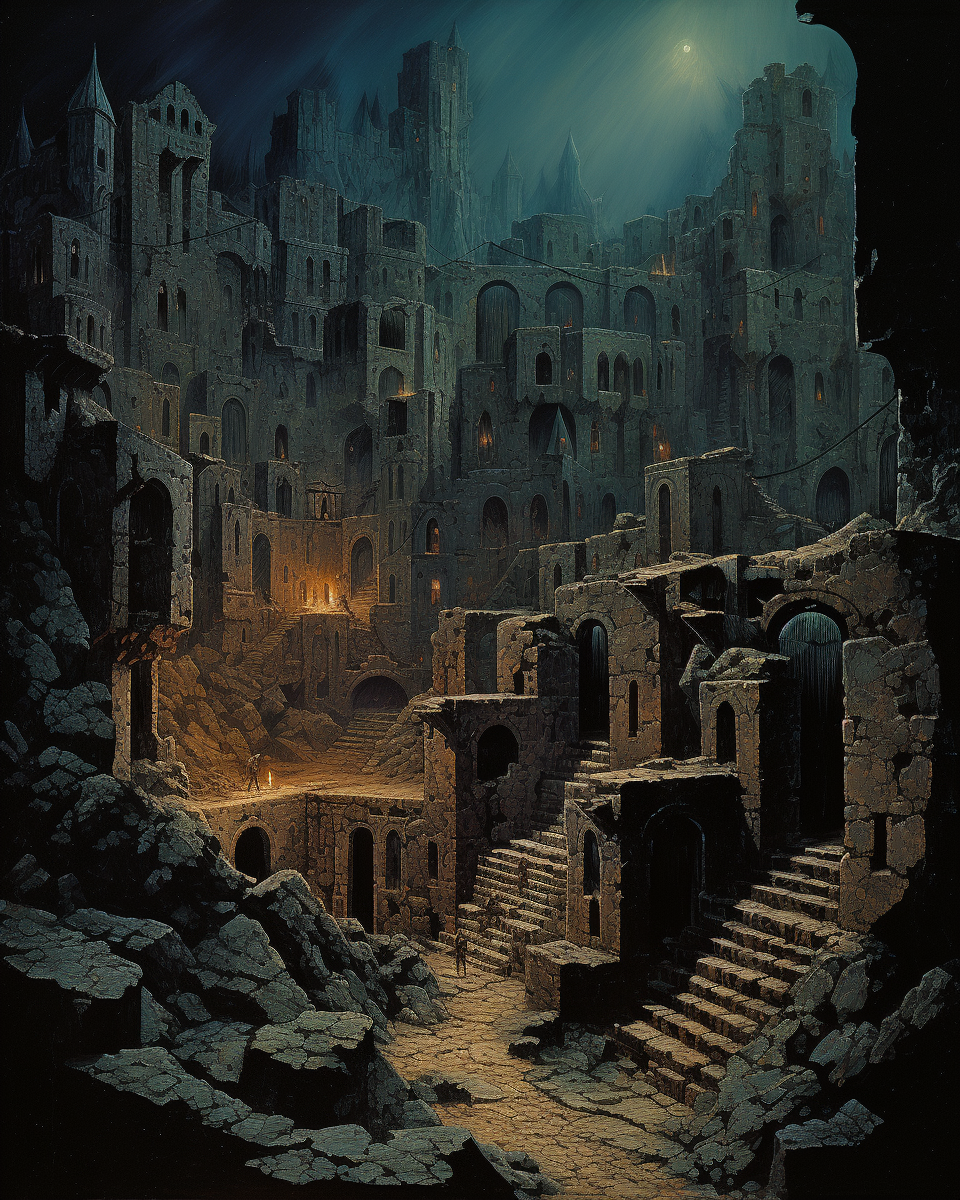 Illustration of a fantasy underground city