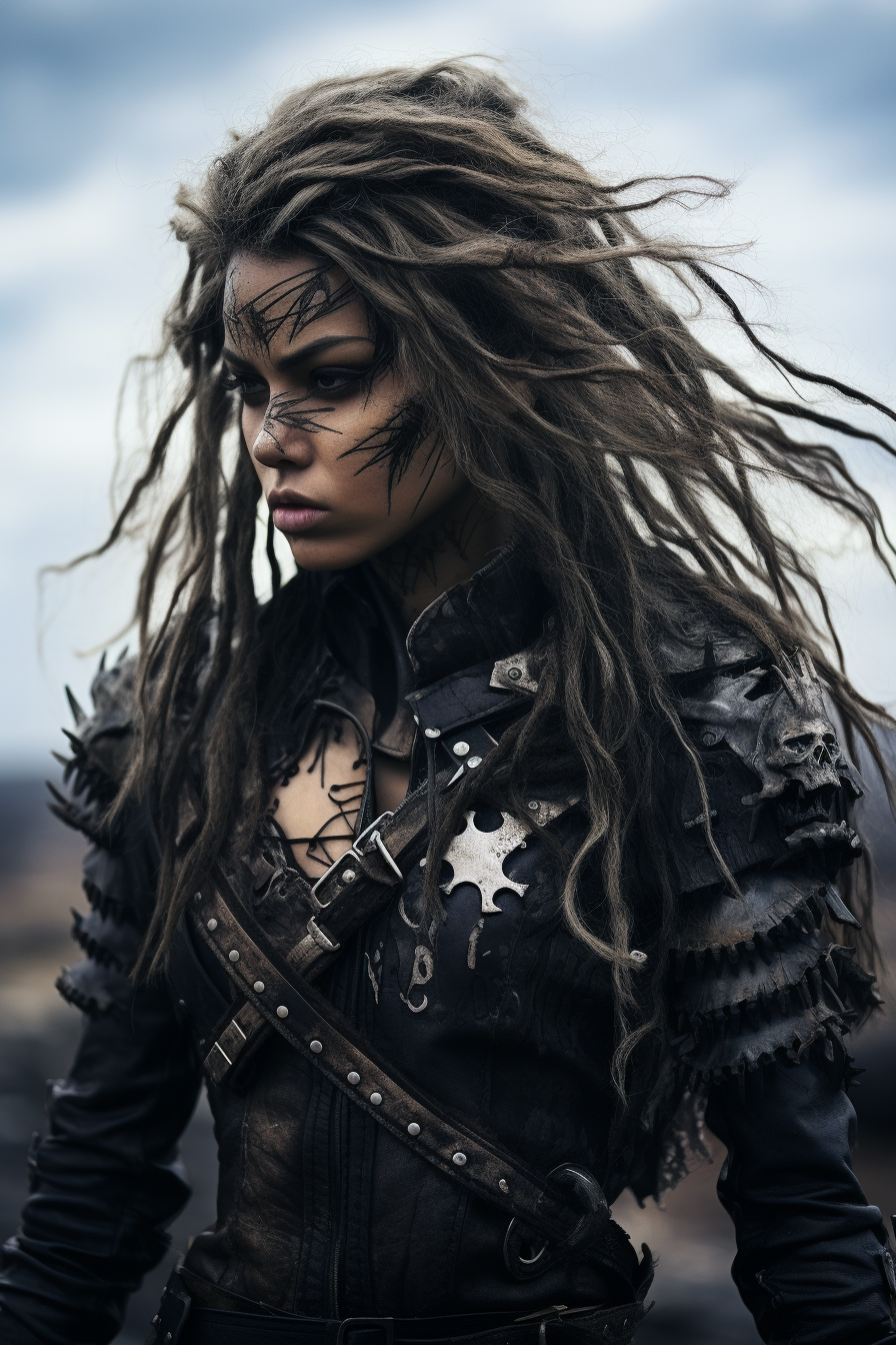 Artistic Fantasy Warrior Woman with Windy Hair