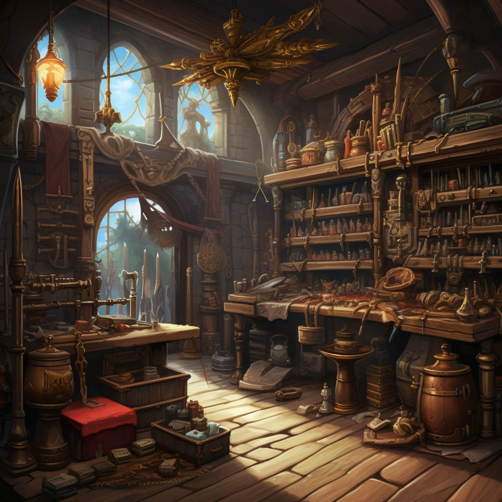 Illustration of a Fantasy Weapon Shop