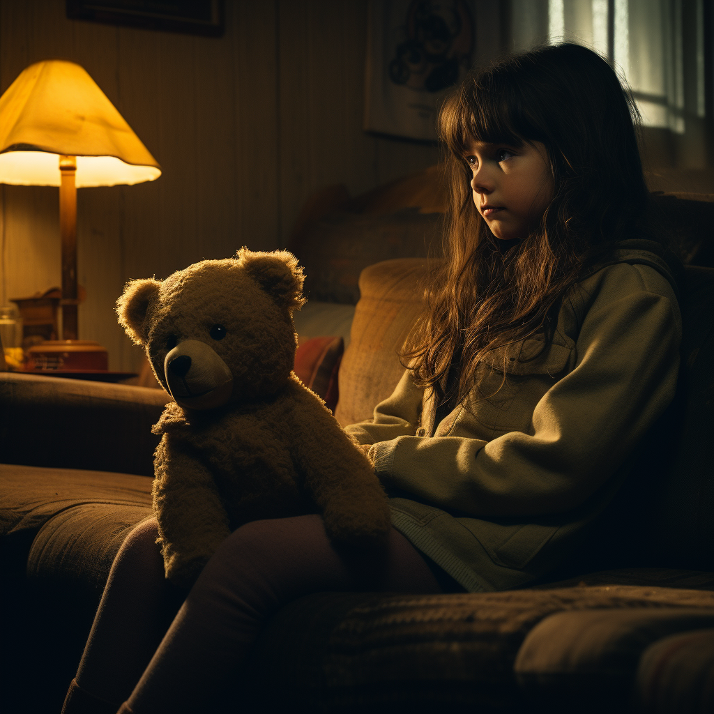 Small girl with teddy bear and cocktail glass