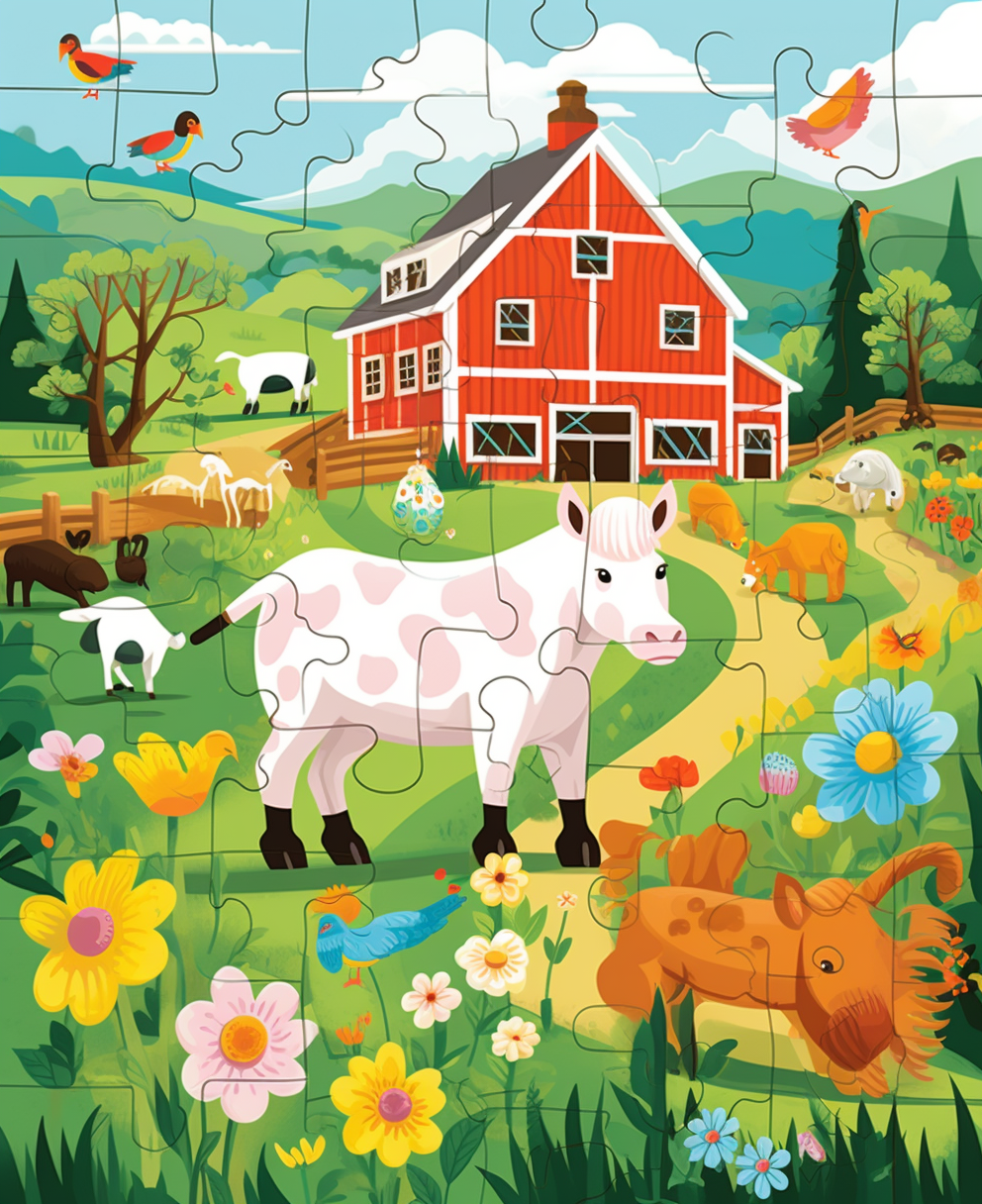 Colorful farm puzzle game illustration