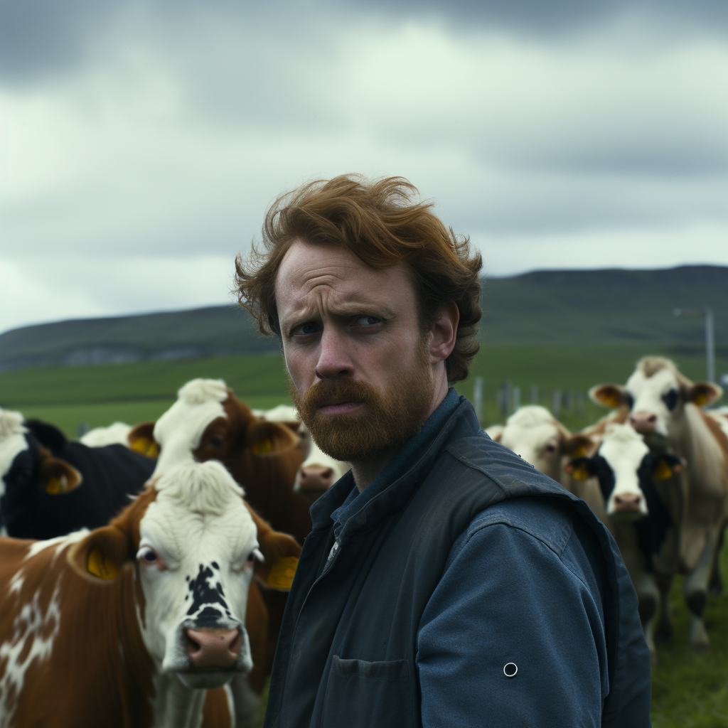 Human cattle on a farm with cowbells