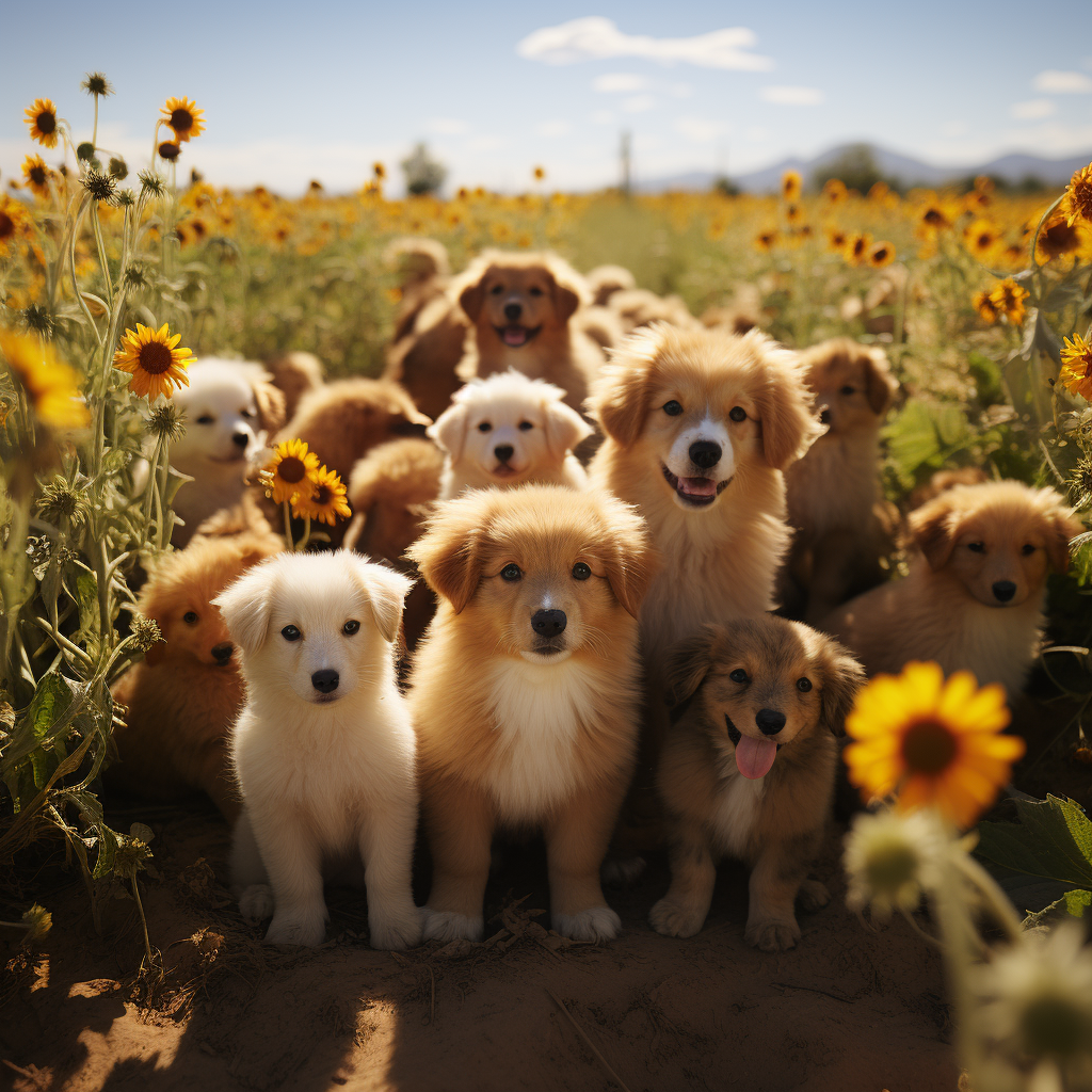 Lovely puppies on a farm