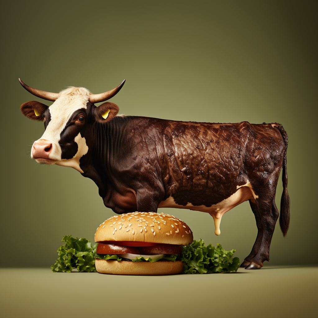 Cow and hamburger transition illustration