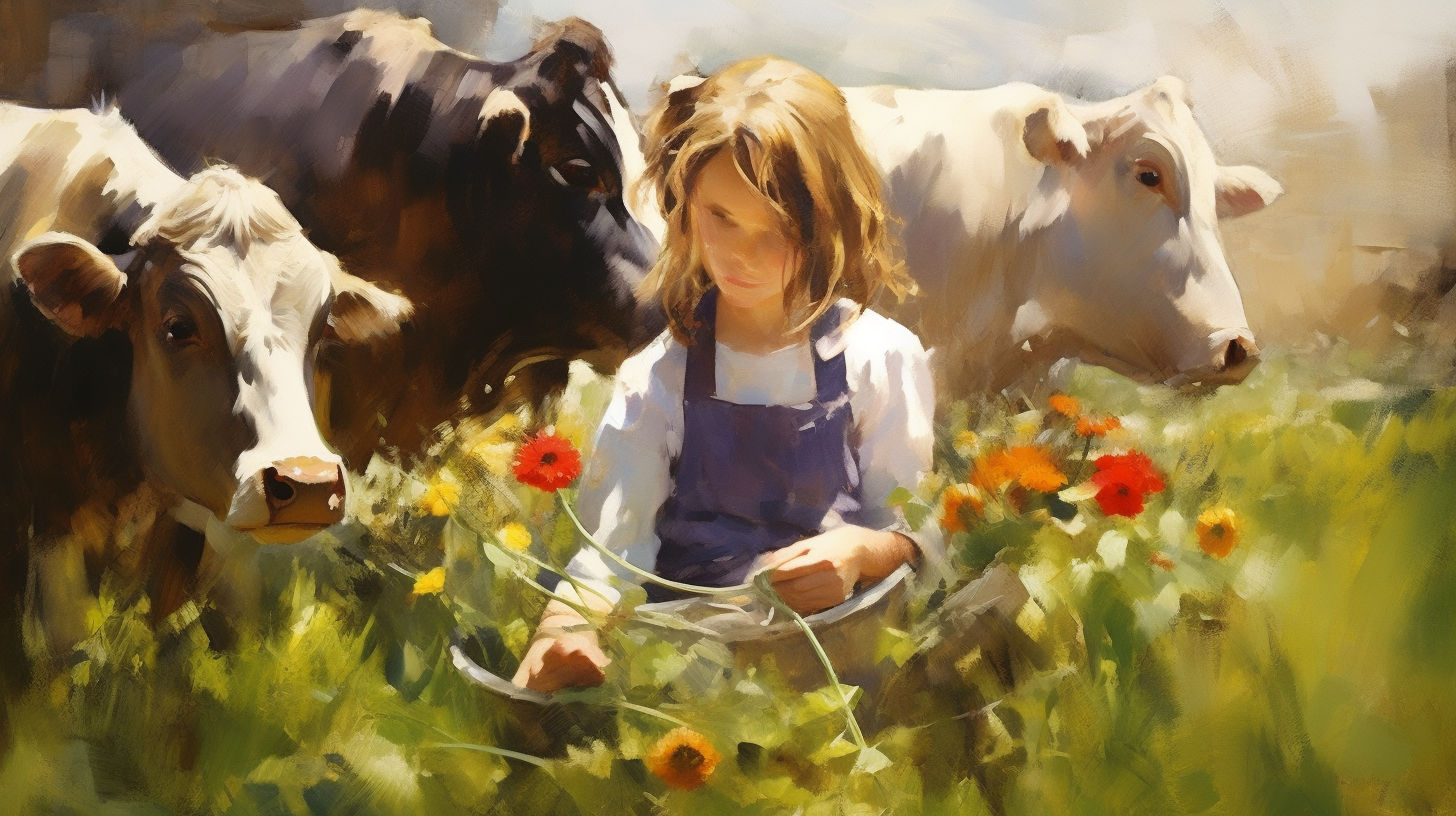 Little girl feeding animals on a farm