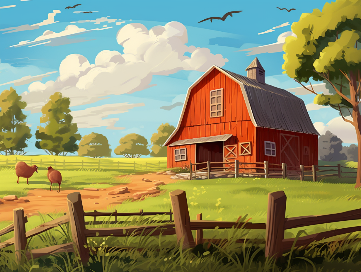 Vibrant farm scene illustration for children's app