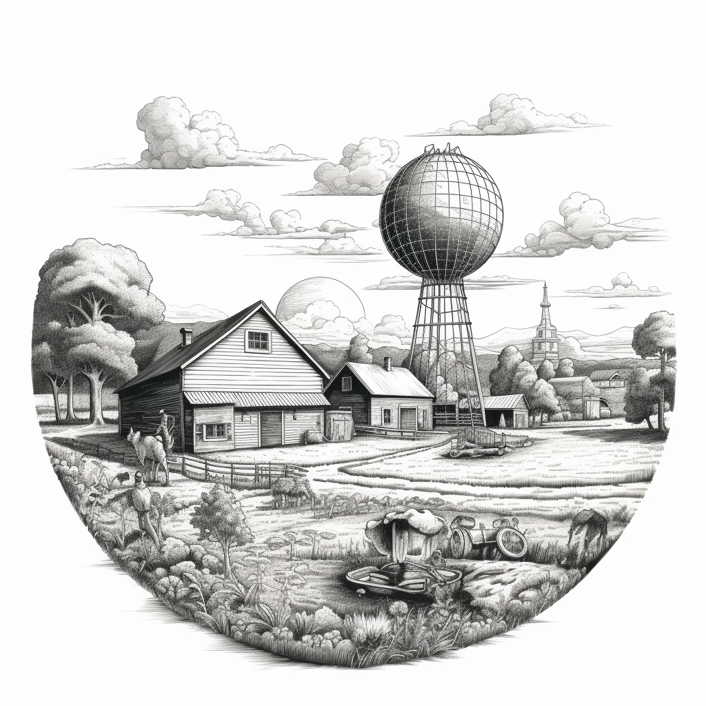 Black and White Sketch of a Farm World