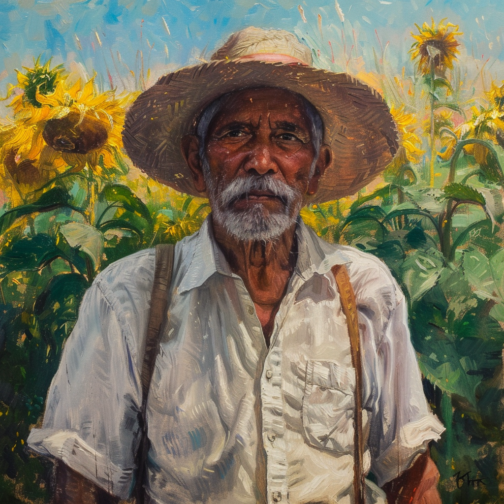 Farmer in Sunflower Field