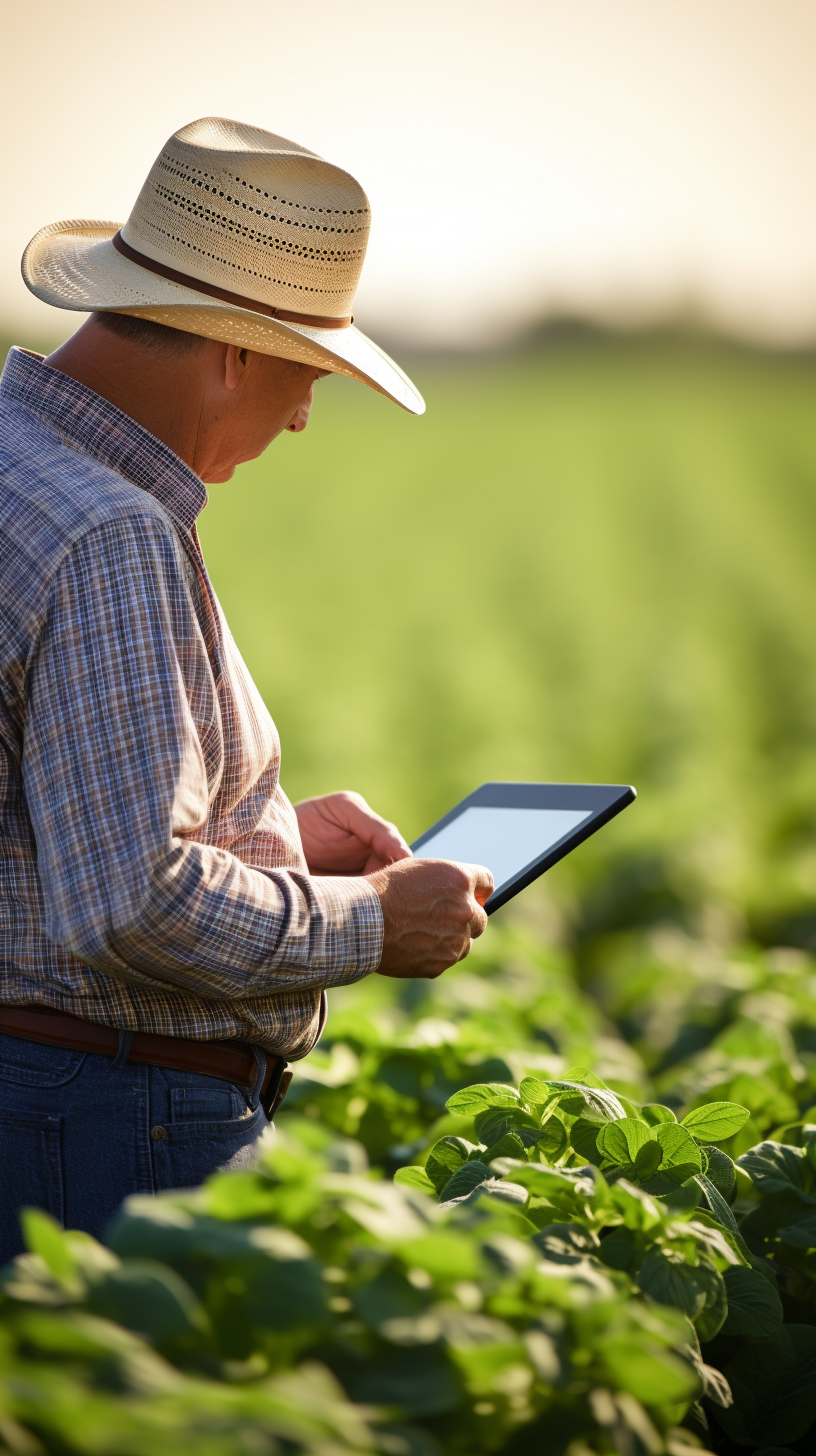 Farmer in vegetable field with iPad