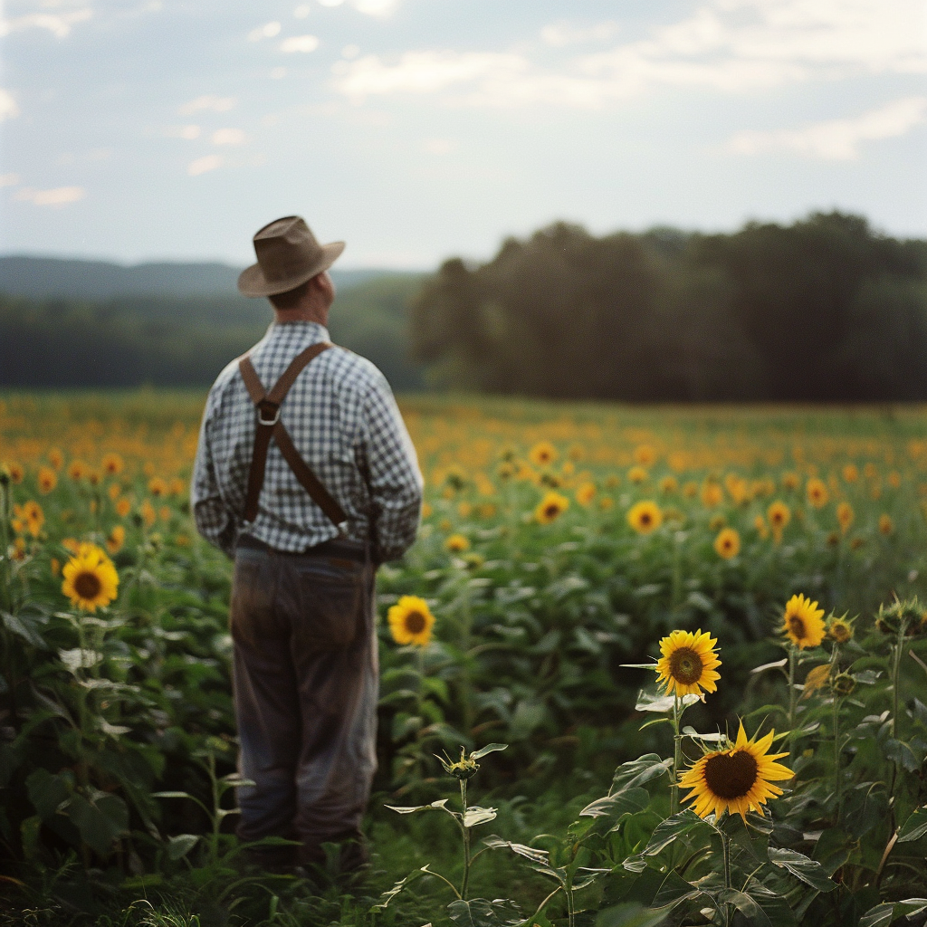 Farmer in Sunflower Field