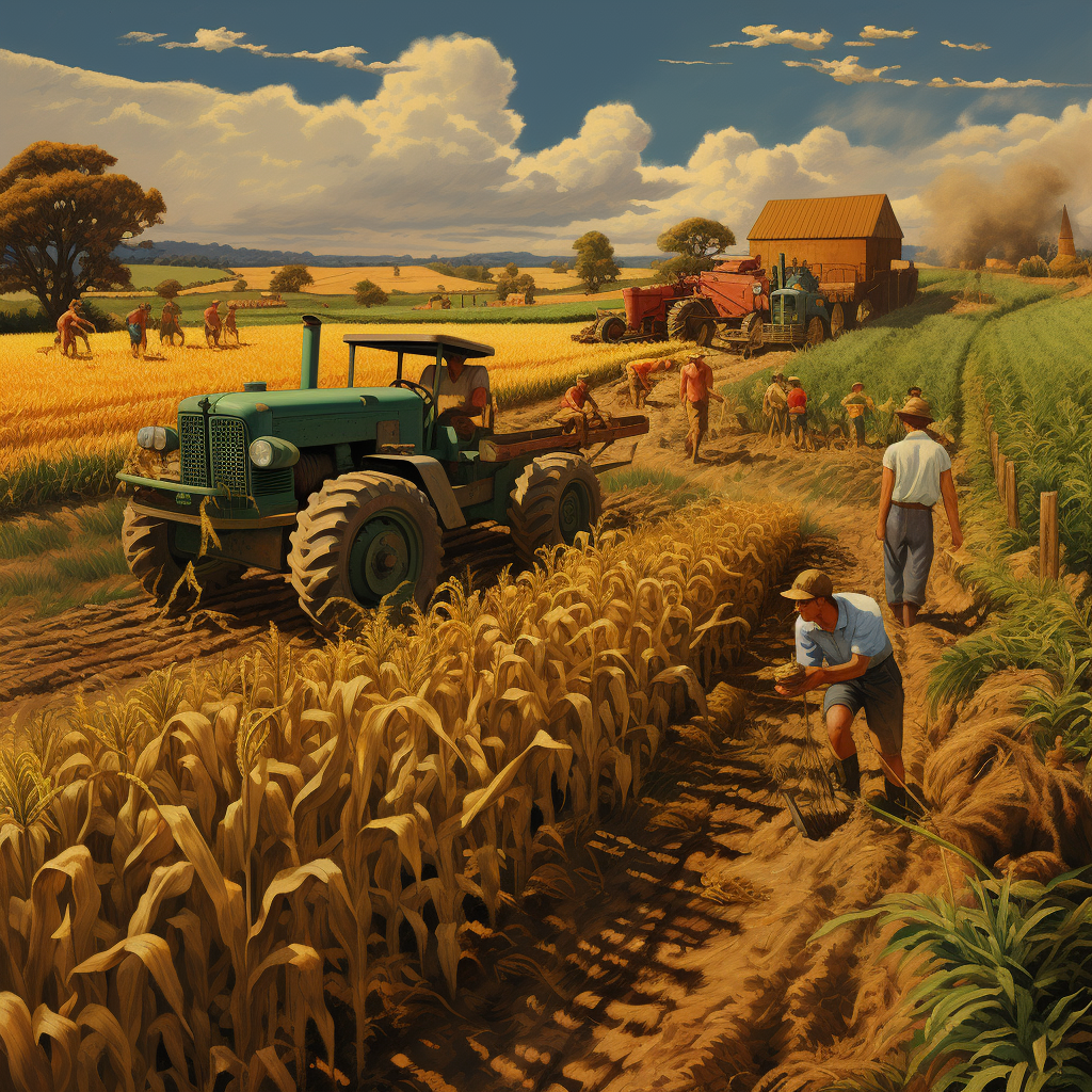 Farmers harvesting crops in the field