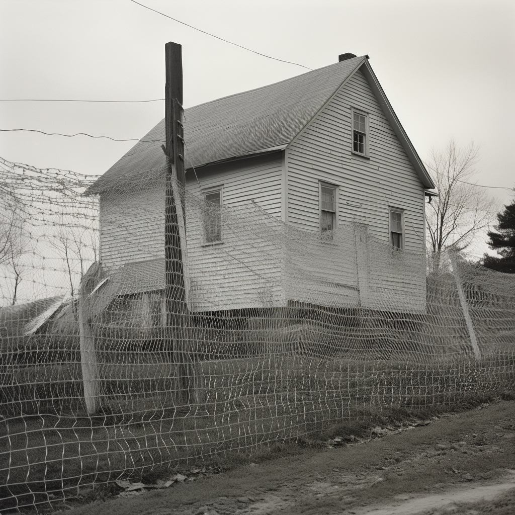 Charming farmhouse with wire mesh fence