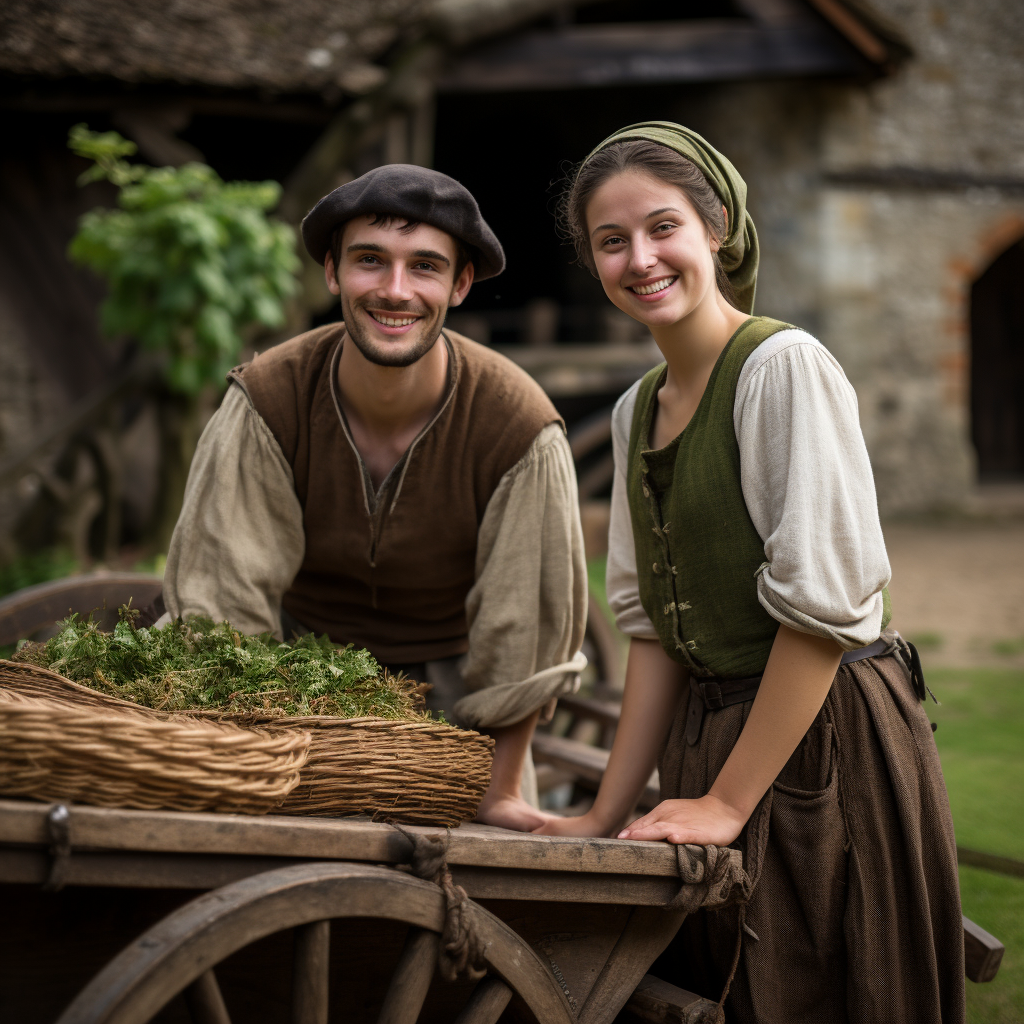 Middle Ages Farming Couple with Wheelbarrow