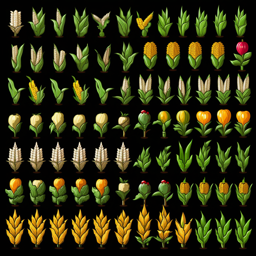 Various crops on farm game sprite sheet