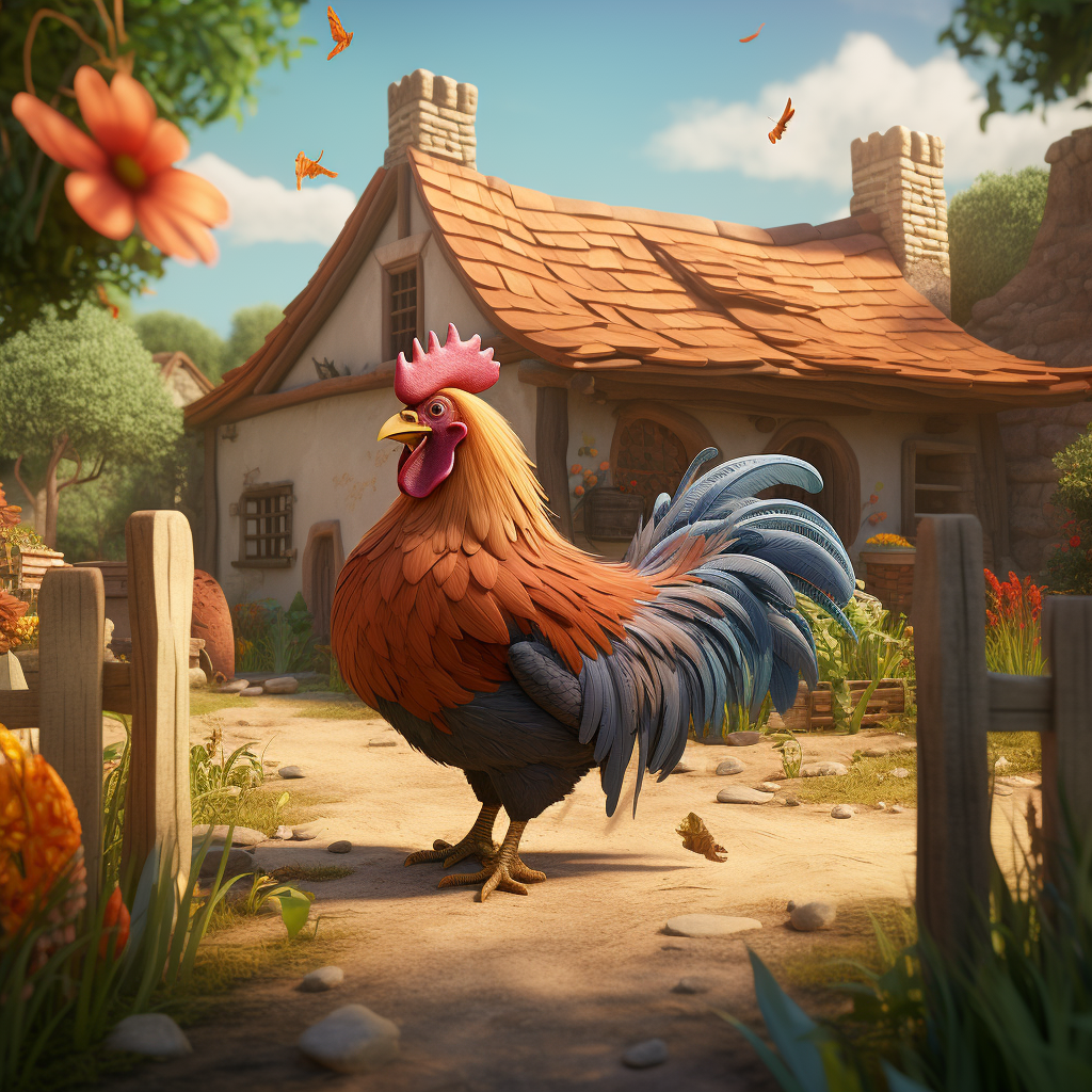 Stunning farmyard rooster in 3D