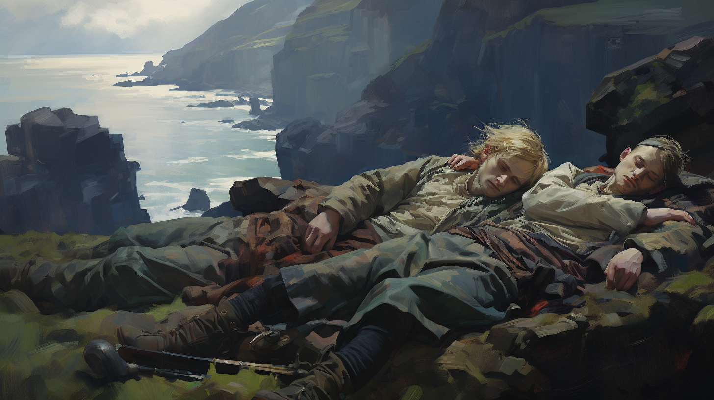 Sleeping People in Faroe Islands Landscape