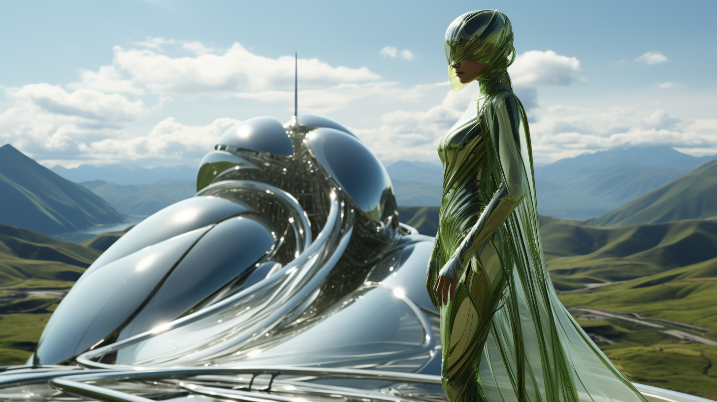 Stunning futuristic fashion avatar with Louis Vuitton sculptures