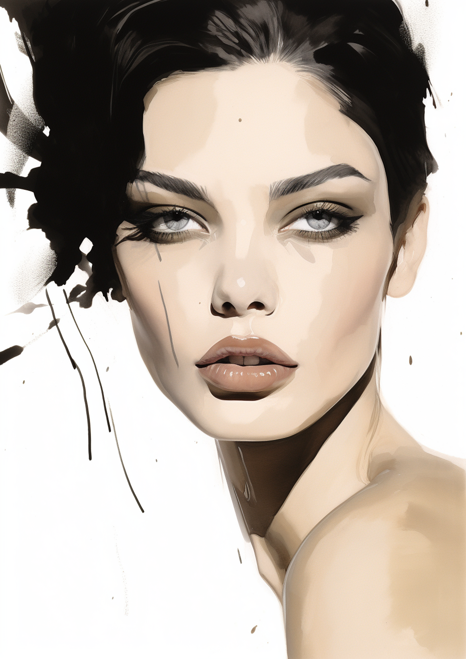 Fashion illustration with bold editorial makeup