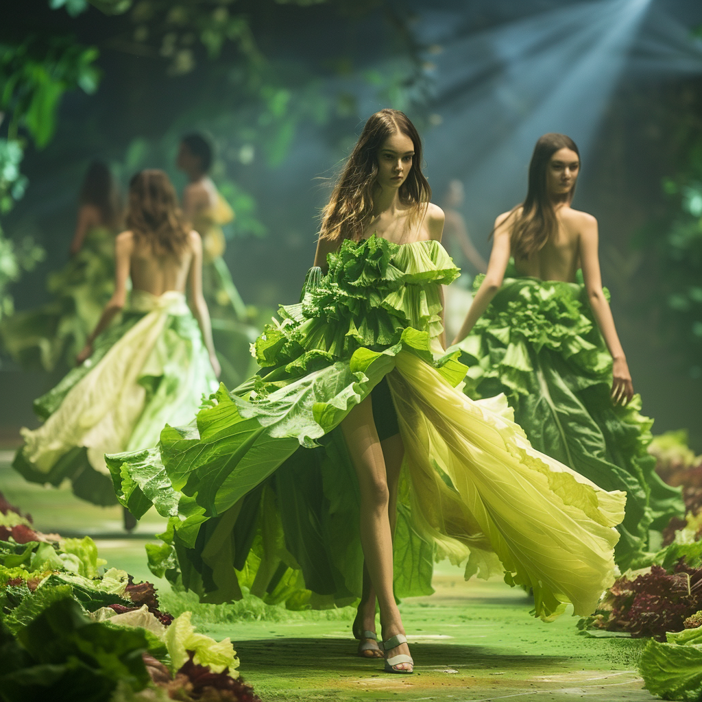 Lettuce leaf gown fashion model