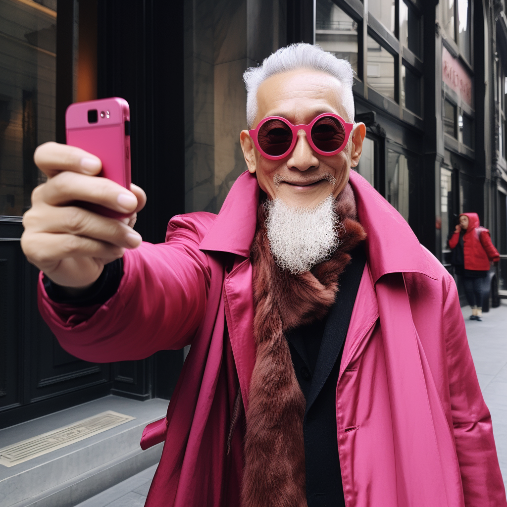 Trendy Chinese Grandparents Fashion Selfie