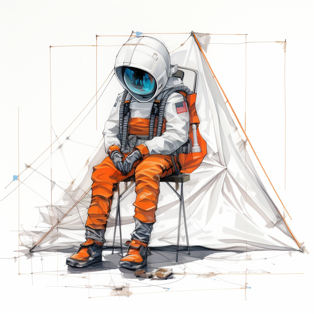 Stylish white space suit with foldable tent