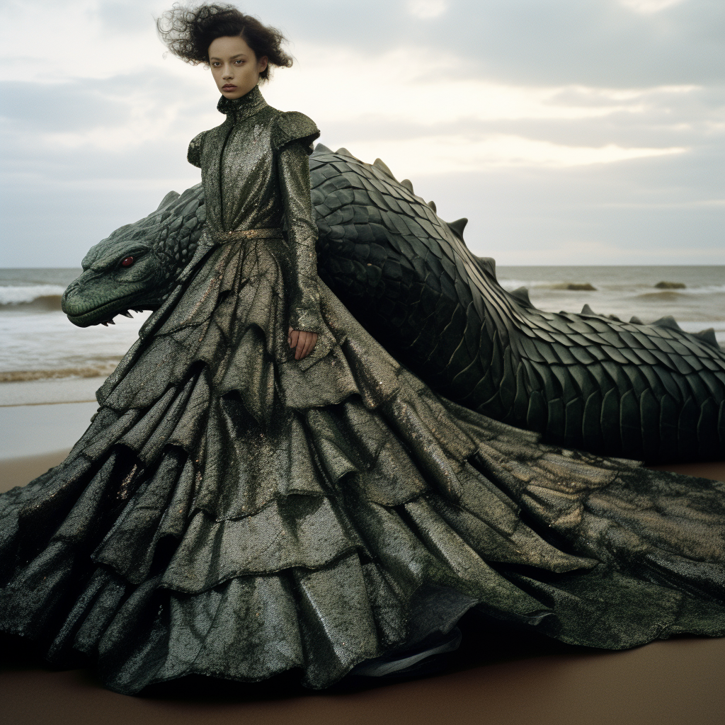 Dramatic Komodo Dragon Dress on the Beach