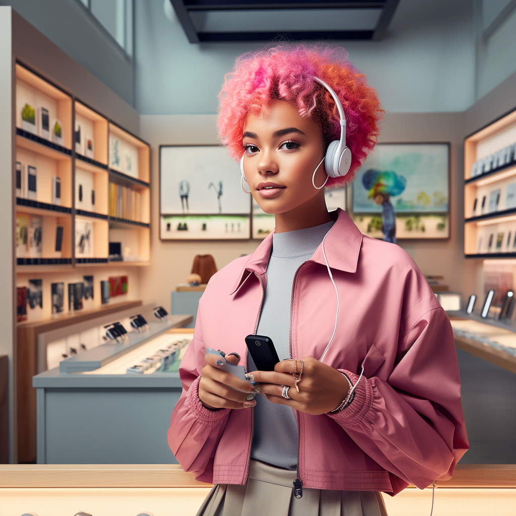 Fashion store assistant wearing Airpods