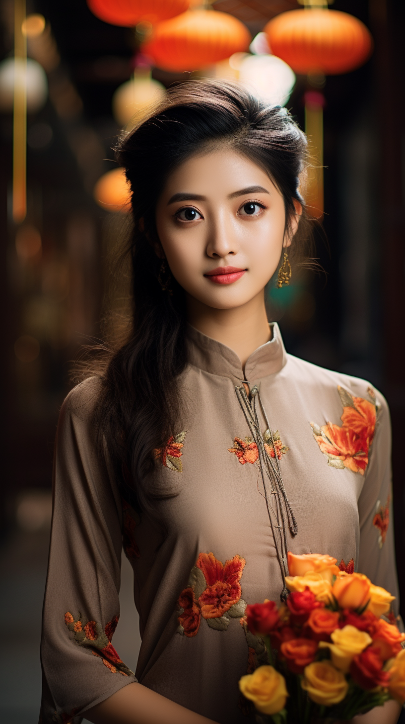 Asian girl with fashionable outfit and radiant smile