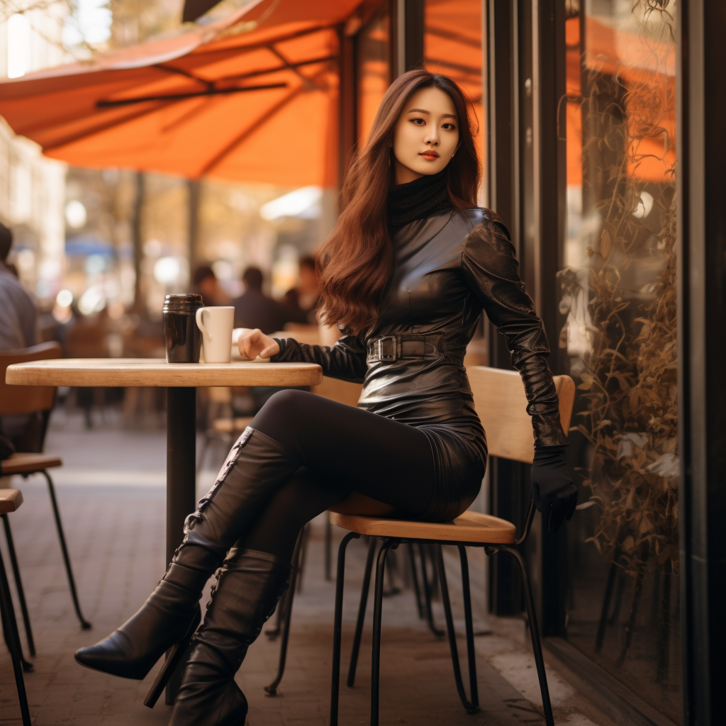 Stylish Korean Woman at Outdoor Café  ?