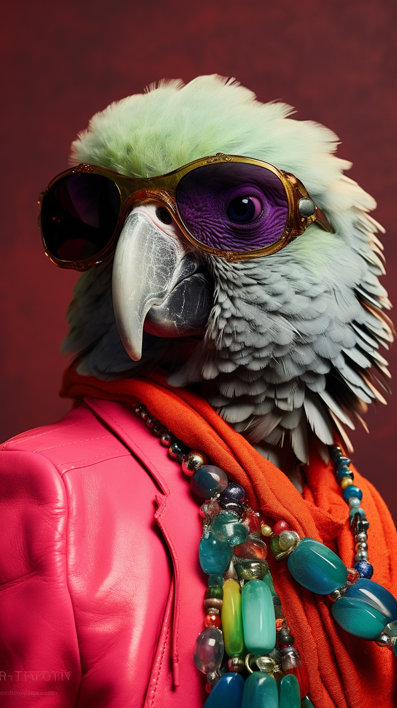 Fashionable parrot with statement accessory