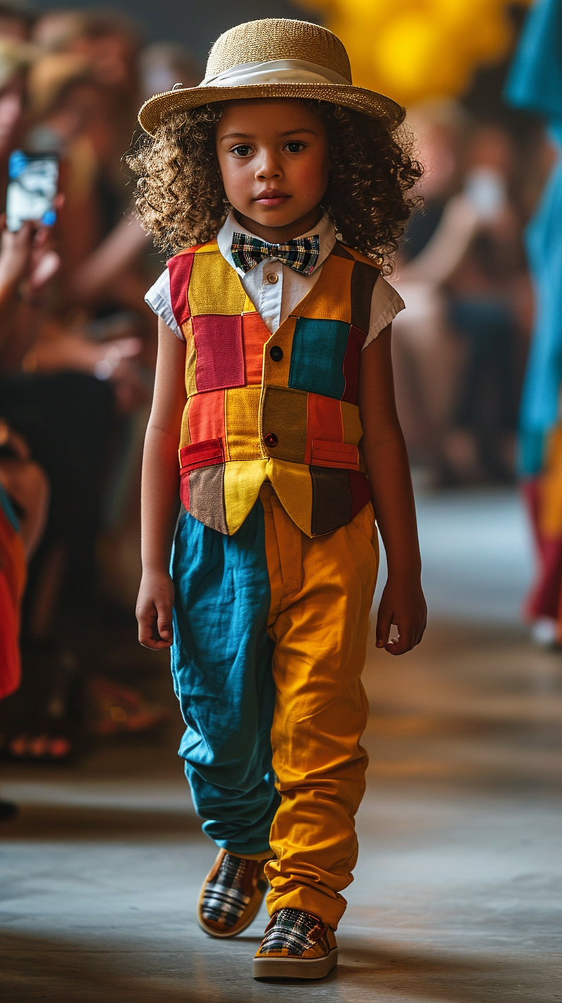 Fashionable toddler at a runway show