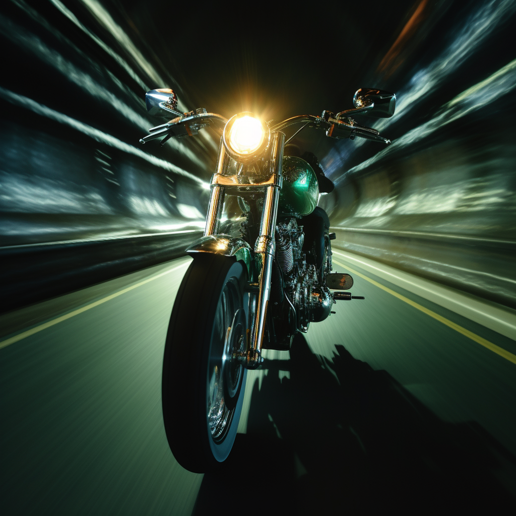 Closeup of fast motorcycle rider