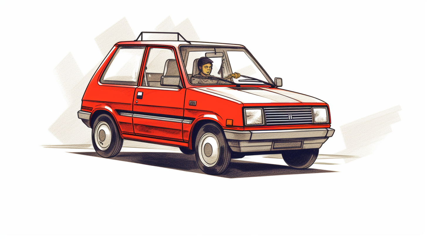 Sketch of a fast-moving Mehran car