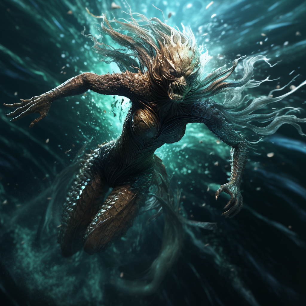 Fast swimming mermaid in ocean