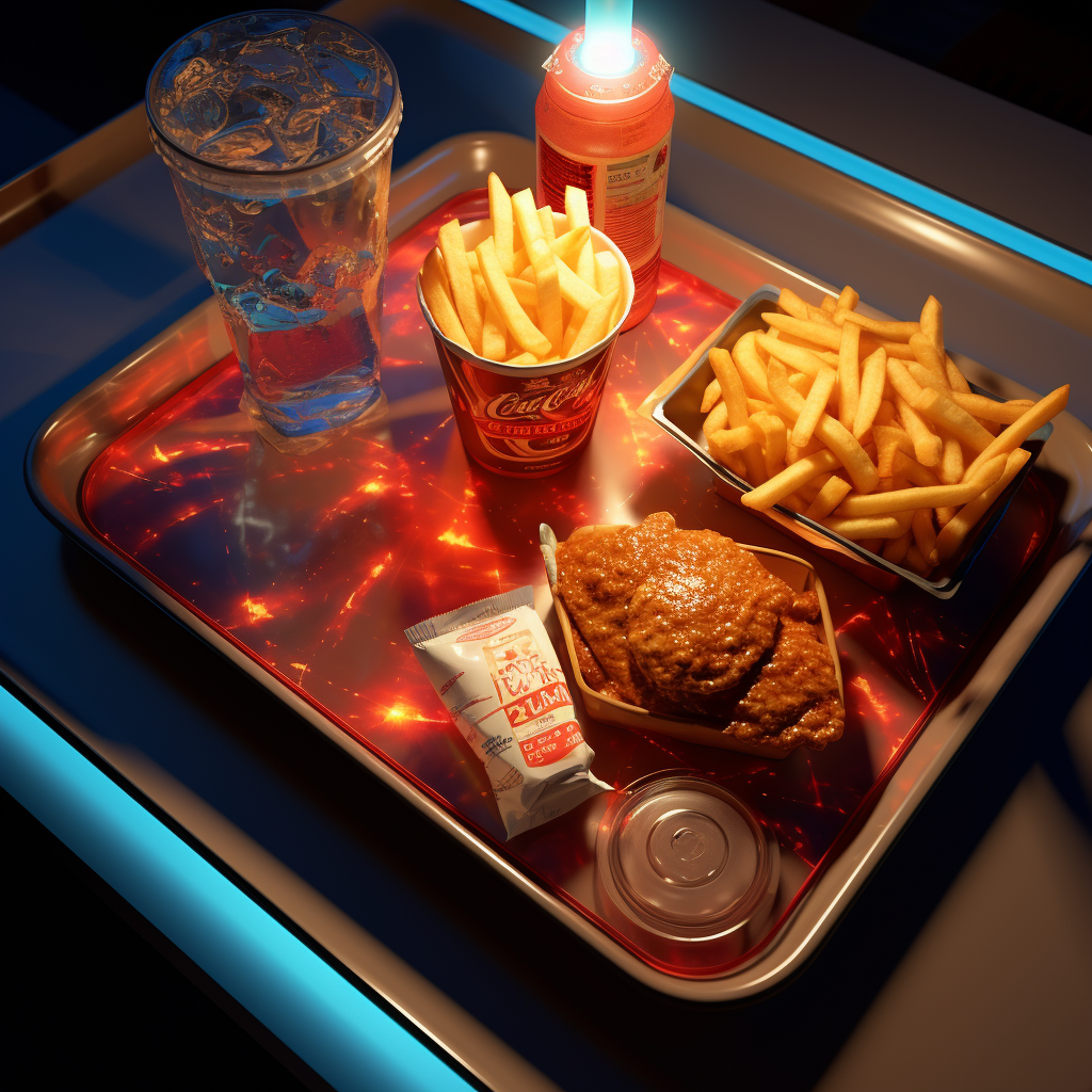 Tempting fast food tray with fries and drink