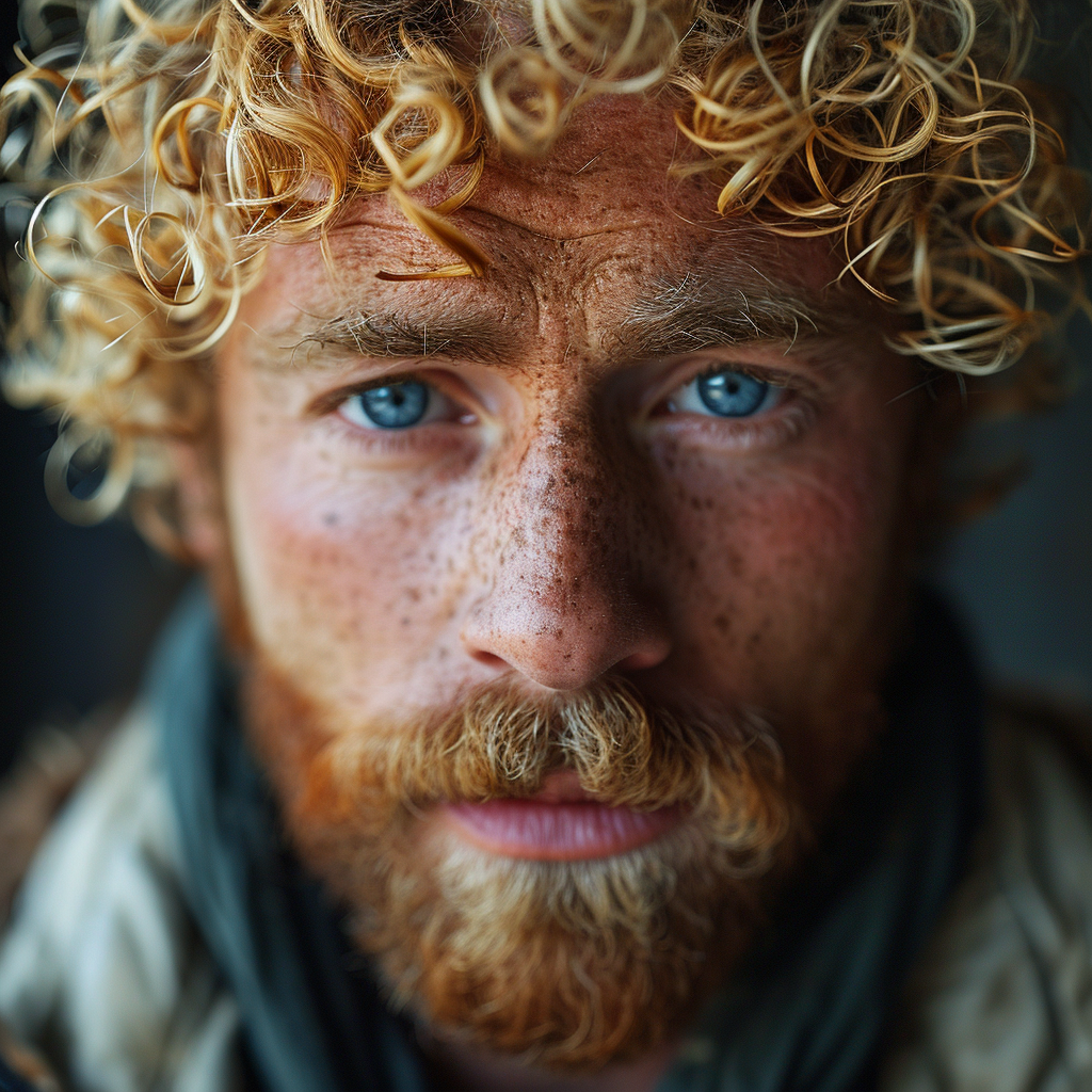 Strong man with blonde curly hair taking steroids