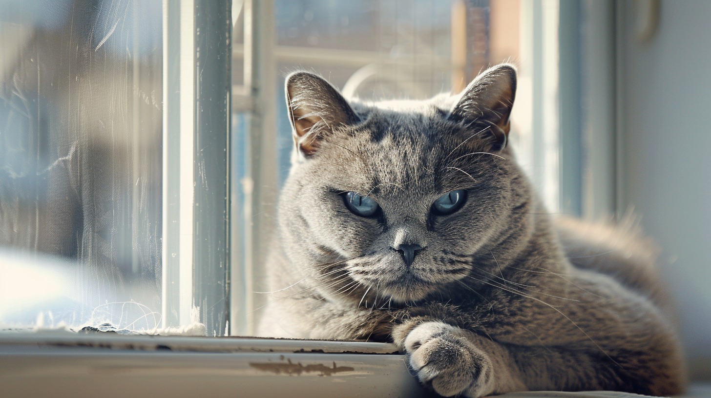 Angry fat cat by window