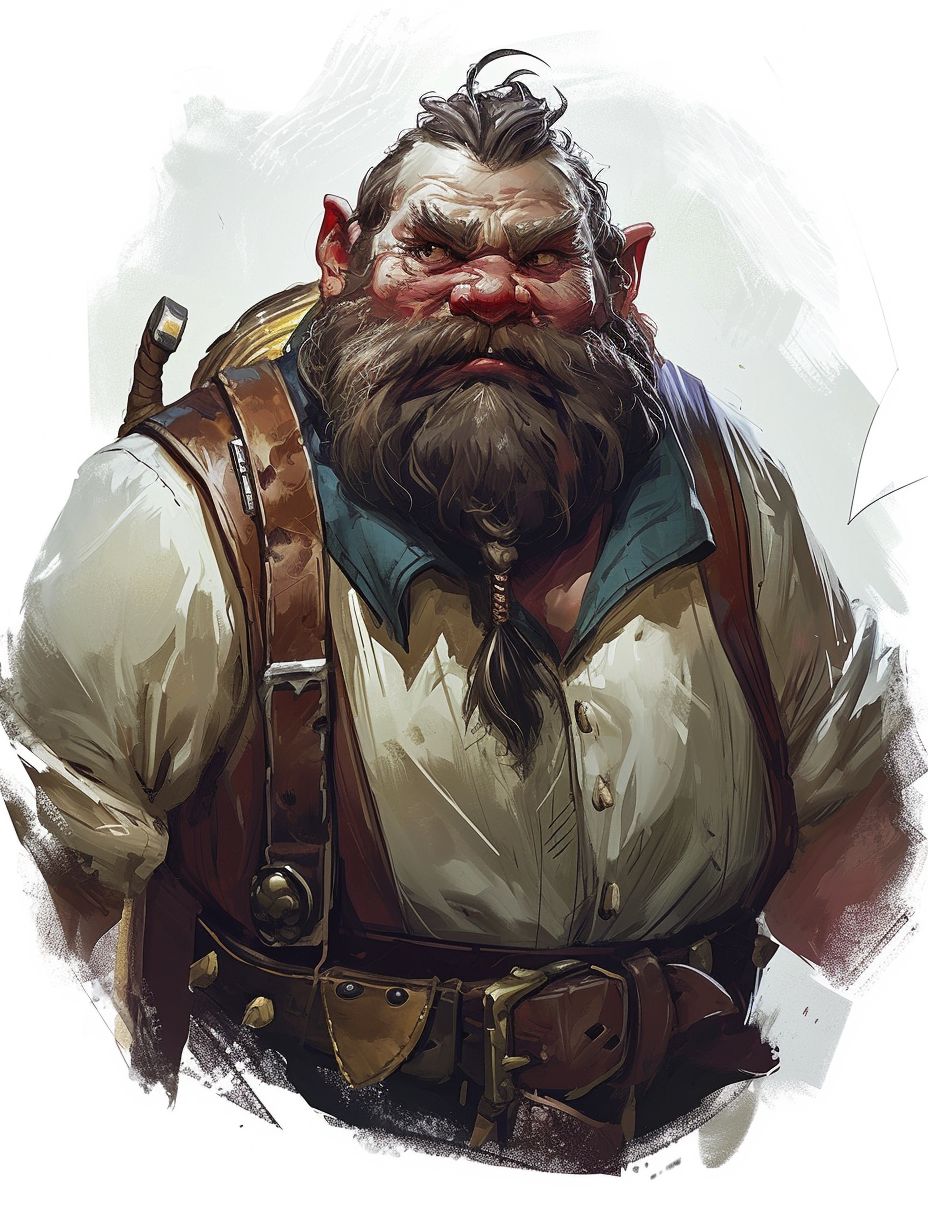 Fat dwarf drunkard portrait on white background