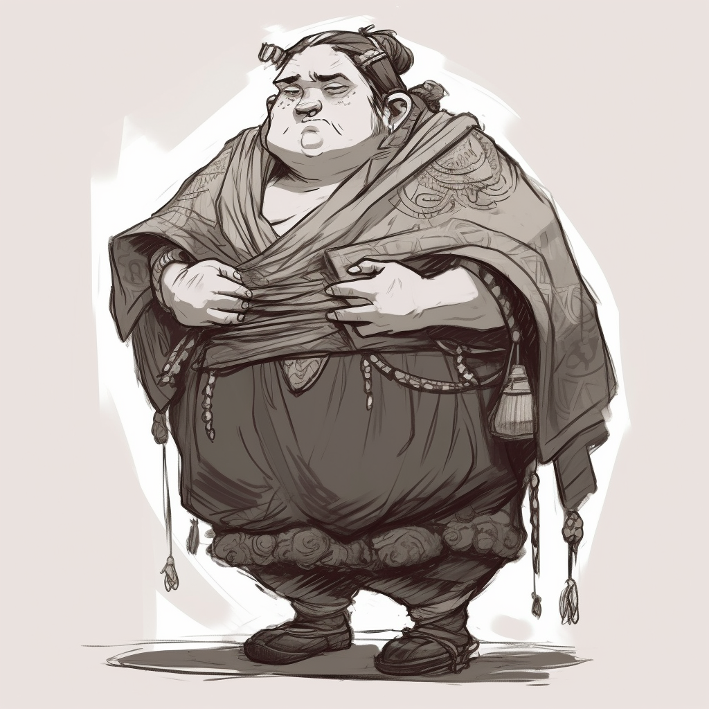 Sketch of a Fat Elf in Feminine Monk Clothes