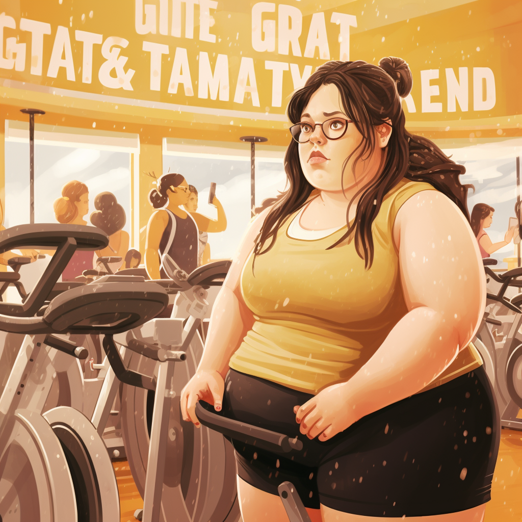 Realistic depiction of fat girls sweating and working out