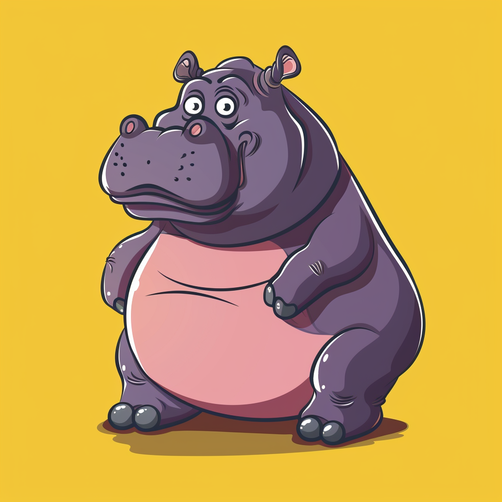 Funny cartoon hippo with big balls