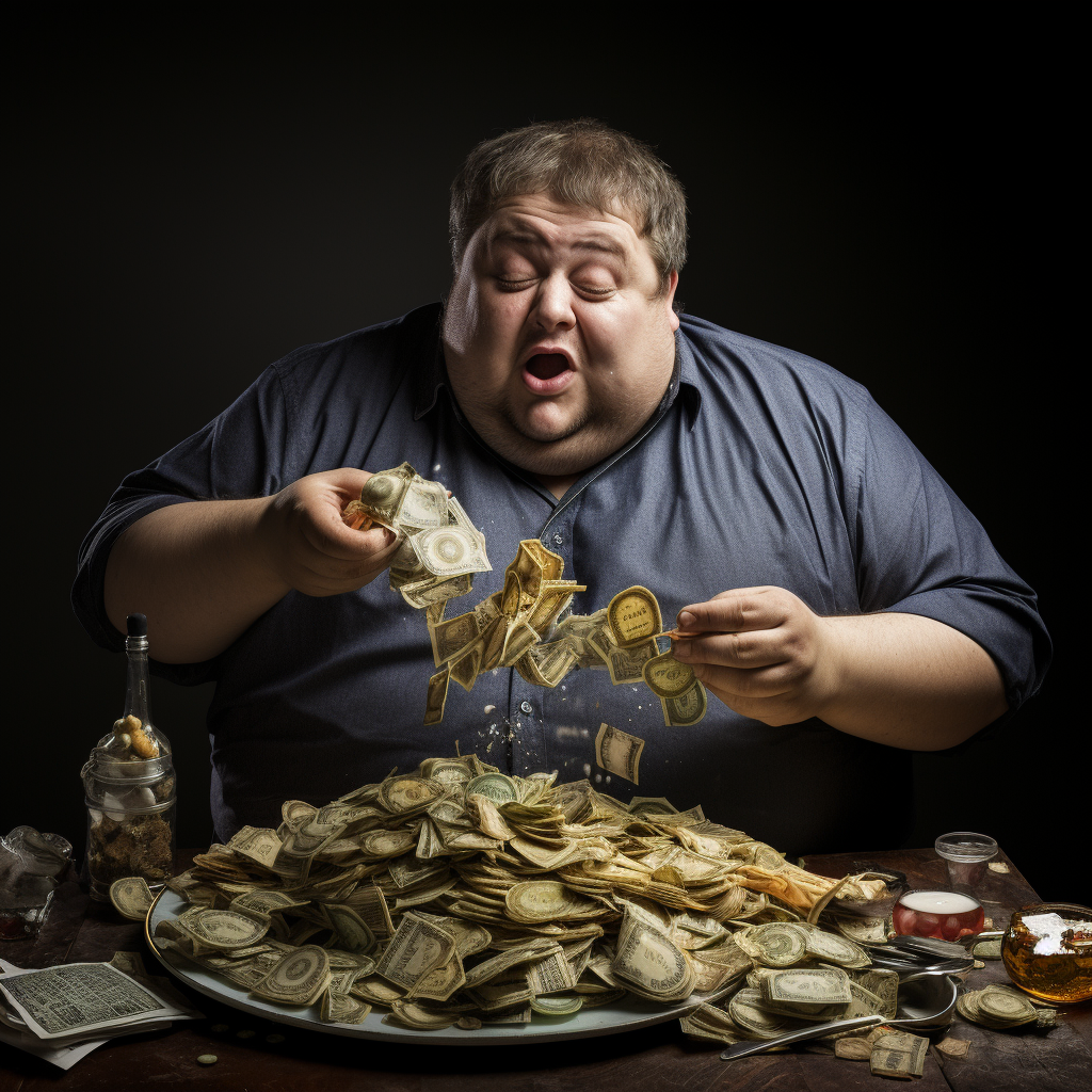 Fat man eating micro dollars