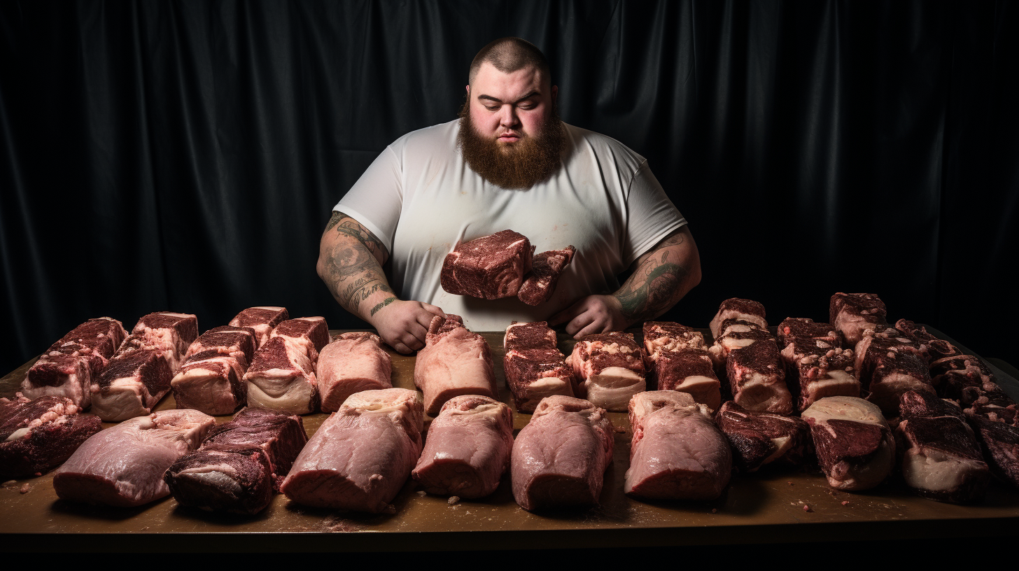 Man enjoying a steak feast